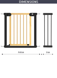 Baby Safe Wooden Safety Gate with Black Extension, 21cm, 0-2 Years, Natural Wood