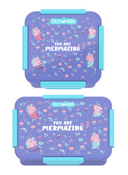 Eazy Kids Mermaid Lunch Box Set, 2 Pieces, 850ml & 650ml, 3+ Years, Purple