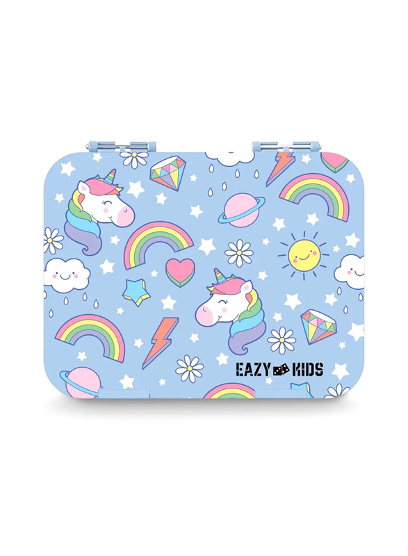 Eazy Kids Unicorn 4 Compartment Bento Lunch Box for Kids, with Lunch Bag, Pink