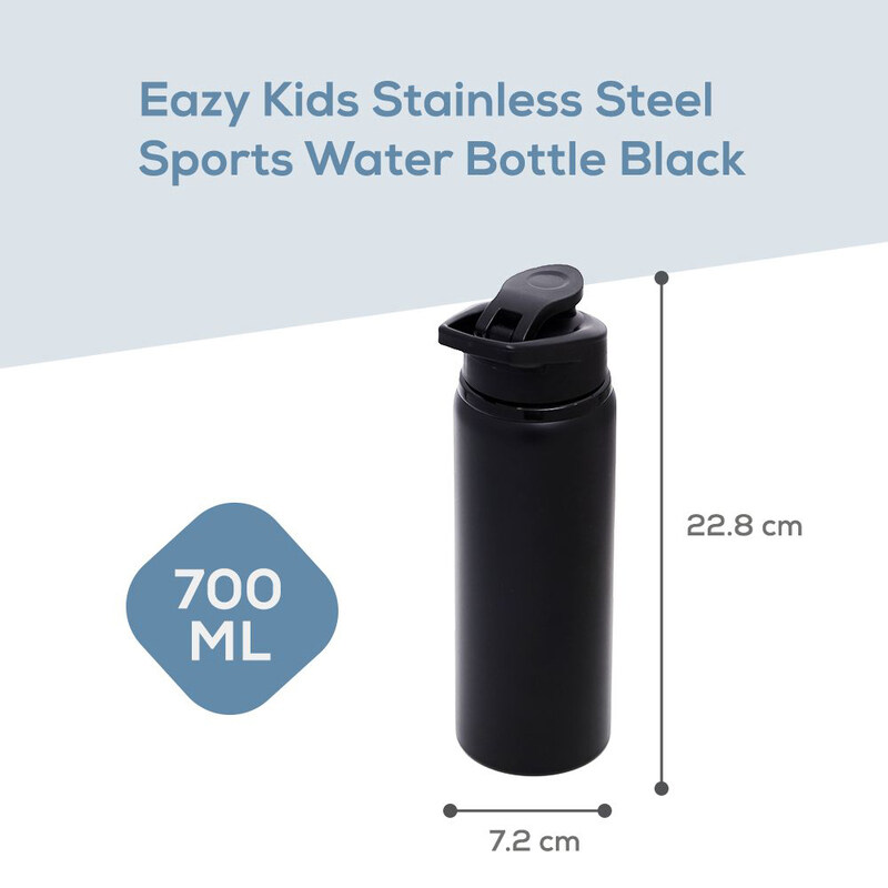 Eazy Kids Stainless Steel Sports Water Bottle, 700ml, Black