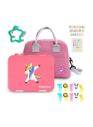 Eazy Kids Unicorn 6/4 Compartment Bento Lunch Box for Kids, with Lunch Bag, Pink