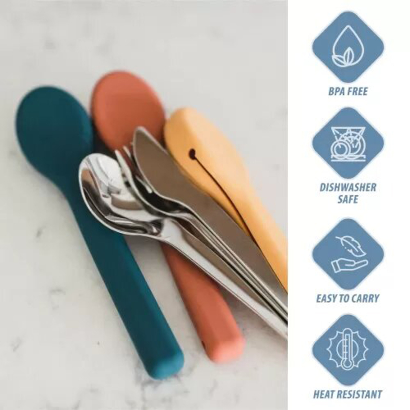 Eazy Kids Stainless Steel Spoon, Fork & Knife Cutlery Set with Silicone Case, Blue