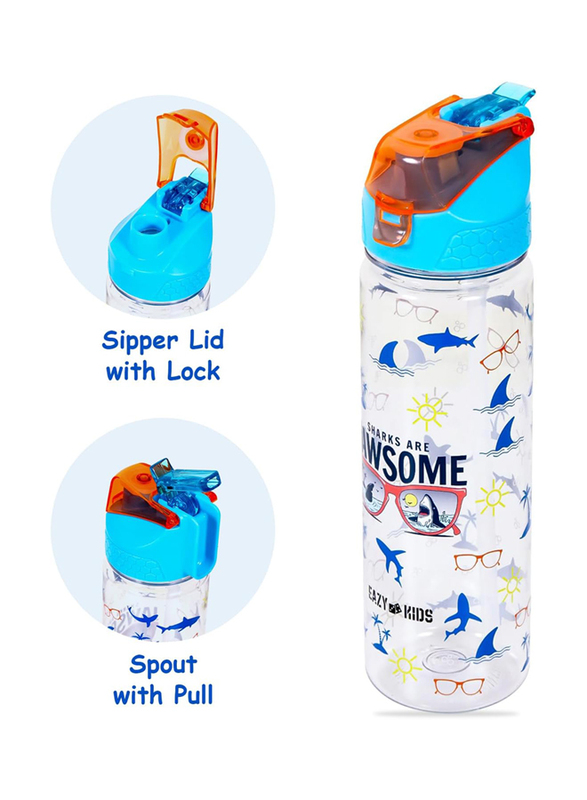 Eazy Kids Jawsome Shark 2-in-1 Tritan Water Bottle for Kids, 650ml, Blue