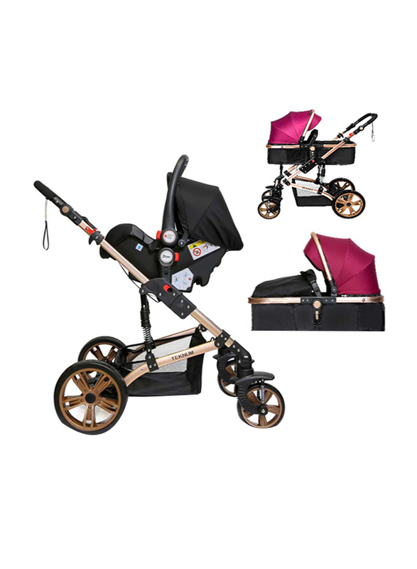 Teknum 3-in-1 Wine Pram Stroller and Infant Car Seat, Pink/Black