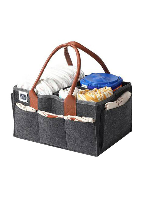 Little Story Diaper Caddy with Travel Pouch for Baby, Medium, Dark Grey