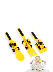 Eazy Kids 3-Piece Spoon Fork & Pusher, Truck Yellow