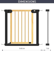 Baby Safe Wooden Safety Gate with Black Extension, 7cm, 0-2 Years, Natural Wood