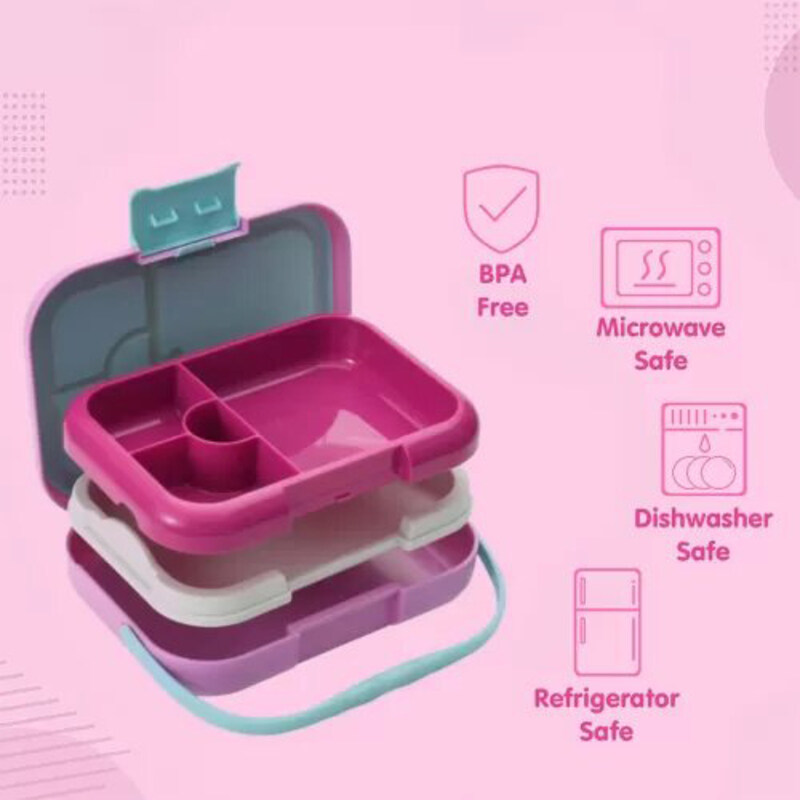 Eazy Kids 4 Compartment Bento Lunch Box, Mat Pink