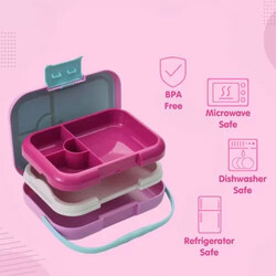 Eazy Kids 4 Compartment Bento Lunch Box, Mat Pink