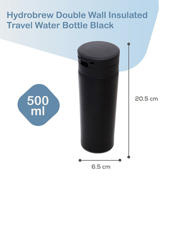 Hydrobrew 500ml Insulated Tumbler Water Bottle, Black