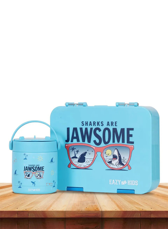 Eazy Kids Jawsome Shark Stainless Steel Insulated Food Jar for Kids, 350ml, Blue