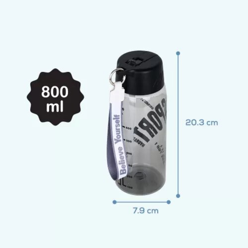 Hydrobrew Water Bottle with Grab String, 800ml, Black