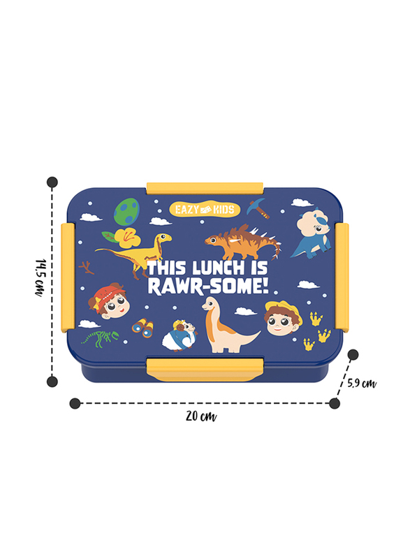 Eazy Kids T-Rex Lunch Box And Tritan Water Bottle With Snack Box, 450ml, Blue