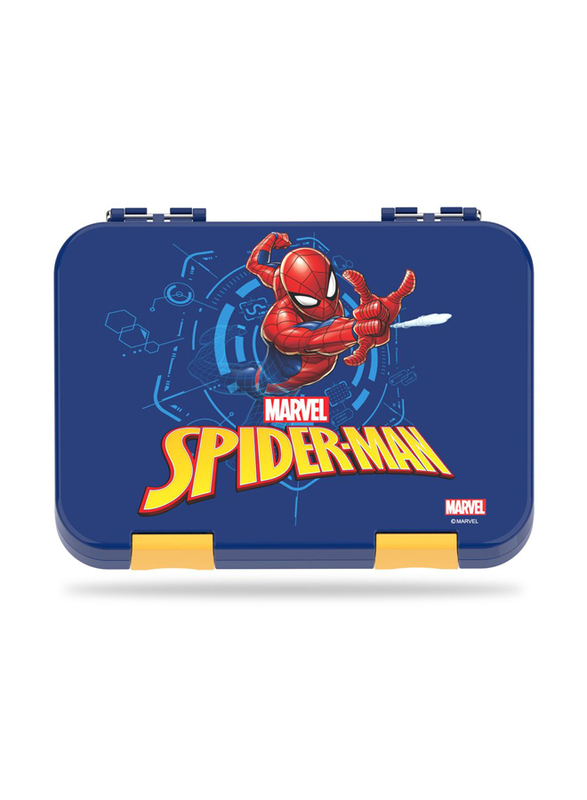 Eazy Kids Marvel Spider Man 6 & 4 Compartment Convertible Bento Tritan Lunch Box for Kids, Blue
