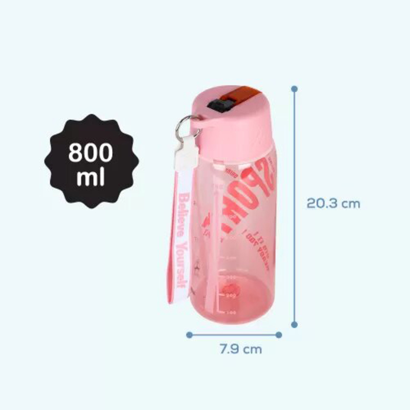 Hydrobrew Water Bottle with Grab String, 800ml, Pink