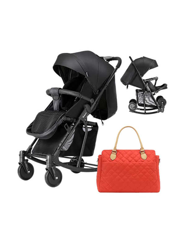 Teknum Stroller With Rocker with Orange Diaper Tote Bag, Black