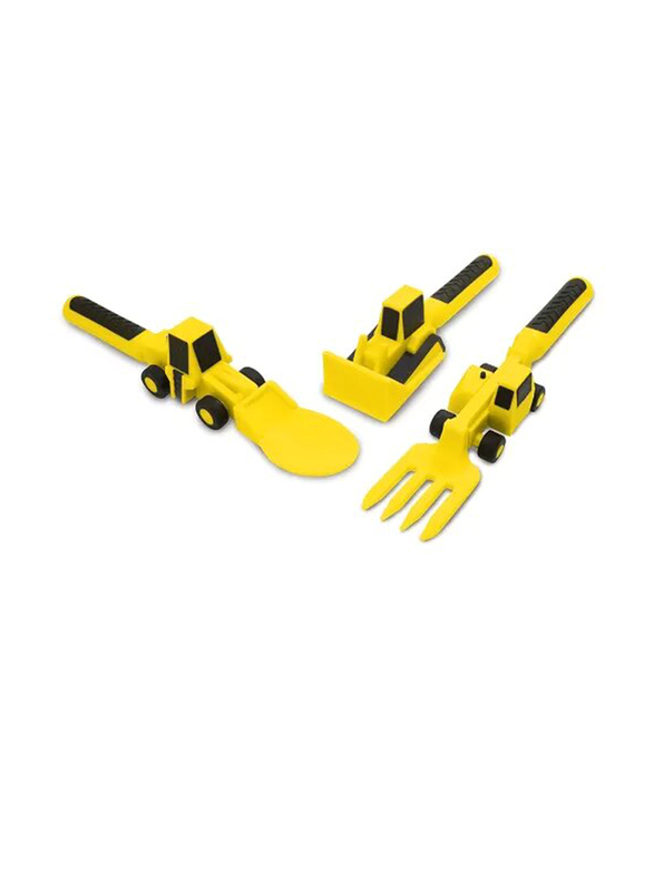 Eazy Kids 3-Piece Spoon Fork & Pusher, Truck Yellow