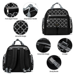 Little Story convertible Diaper Bag w/ Zipper Pouch, Stroller Hooks & Changing mat -Black