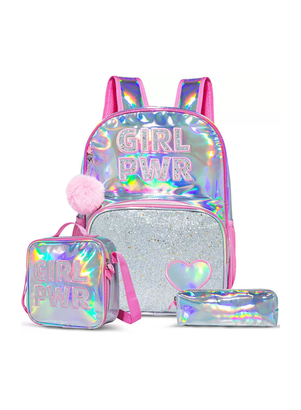 Eazy Kids 18-inch Girl Power School Bag Lunch Bag Pencil Case Set of 3, Pink