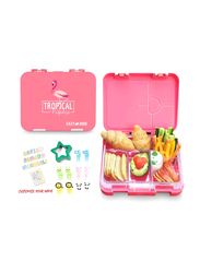 Eazy Kids Tropical 6/4 Compartment Bento Lunch Box for Kids, with Lunch Bag & Steel Food Jar, Pink