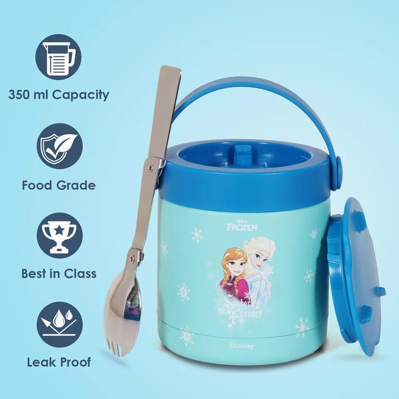 Eazy Kids Disney Frozen Princess Elsa Stainless Steel Insulated Food Jar for Kids, 350ml, Blue