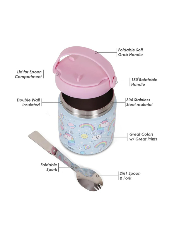 Eazy Kids Unicorn Stainless Steel Insulated Food Jar for Kids, 350ml, Blue