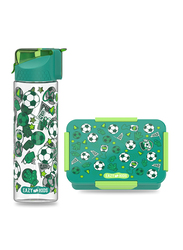 Eazy Kids Soccer Lunch Box Set And Tritan 2 In 1 Flip lid And Sipper Water Bottle, 650ml, Green