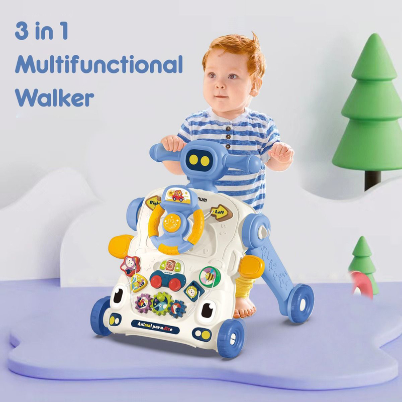 Teknum 3-in-1 Baby Walker with Learning Table Mode, Game Panel Mode & Musical Keyboard, Blue