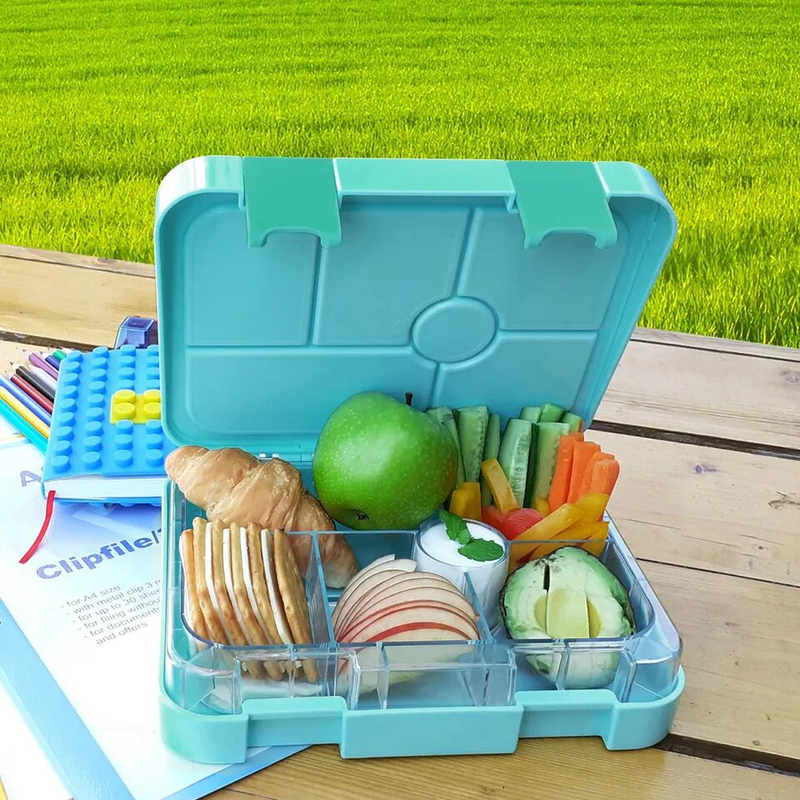 Eazy Kids PlayStation 6 Compartment Bento Lunch Box for Kids, with Lunch Bag, Green/Blue