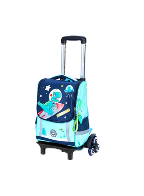 Eazy Kids School Bag Dino in Space with Trolley, Green