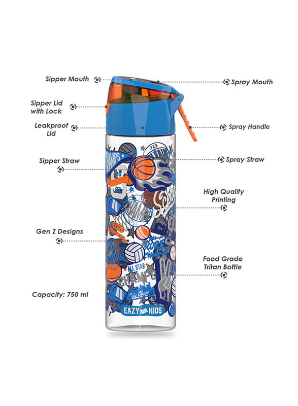 Eazy Kids Tritan Soccer Spray Water Bottle, 750ml, Blue