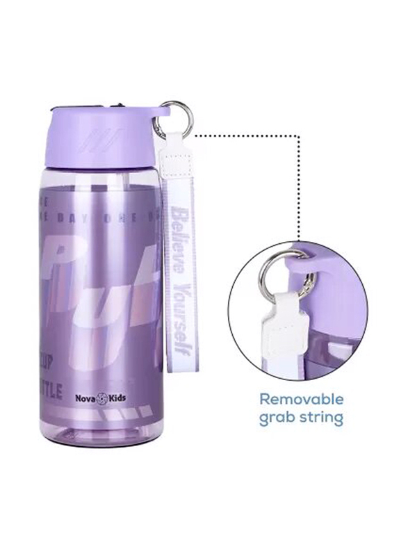 Nova Kids Water Bottle with Grab String, 750ml Purple