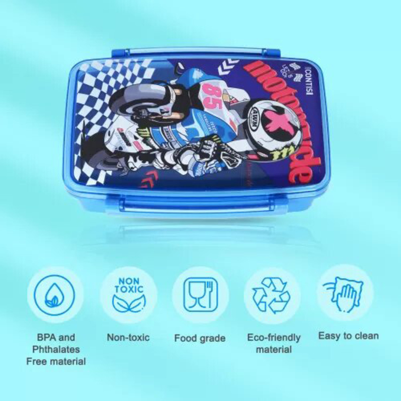 Nova Kids Bento Lunch Box with Spoon & Fork, Motorbike Blue