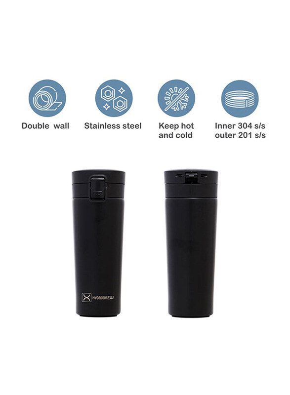 Hydrobrew 500ml Insulated Tumbler Water Bottle, Black