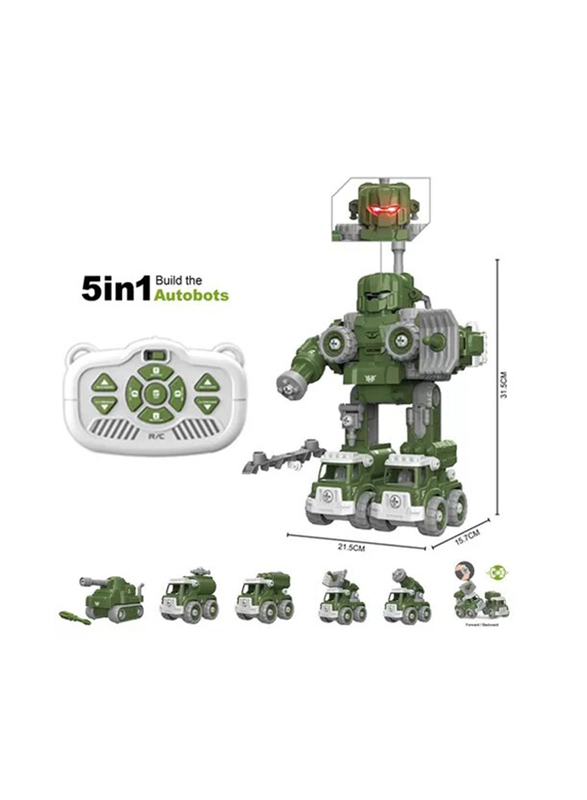 Little Story 5-in-1 Military Robot Transformation Vehicle Kids Toy with Remote Control, Ages 3+, Green/Grey