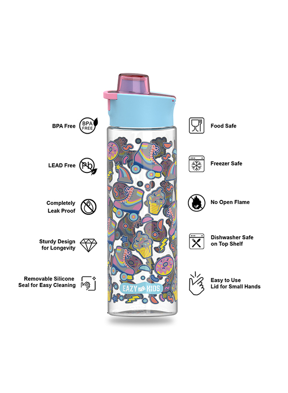 Eazy Kids Gen Z Skater Lunch Box And Tritan Flip Lid Water Bottle, 750ml, Blue