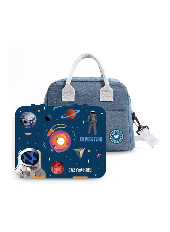 

Eazy Kids Expedition Space Bento Box with Insulated Lunch Bag & Cutter Combo Set for Kids, Blue