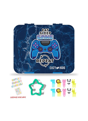 Eazy Kids Eat Sleep Game Repeat 5 Compartment Bento Lunch Box for Kids, with Lunch Bag, Blue