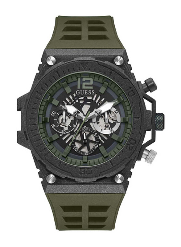 

Guess Exposure Multifunction Analog Watch for Men with Silicone Band, Water Resistant & Chronograph, GW0325G2, Green-Black