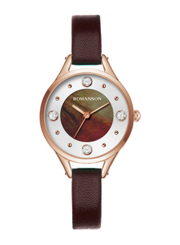 Romanson Classic Quartz Analog Watch for Women with Leather Band, Water Resistant, RL0B04LLNRMC6R, Brown-White
