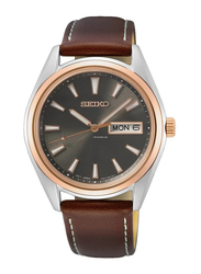 Seiko Analog Wrist Watch for Men with Leather Band, Water Resistant, SUR452P1, Brown