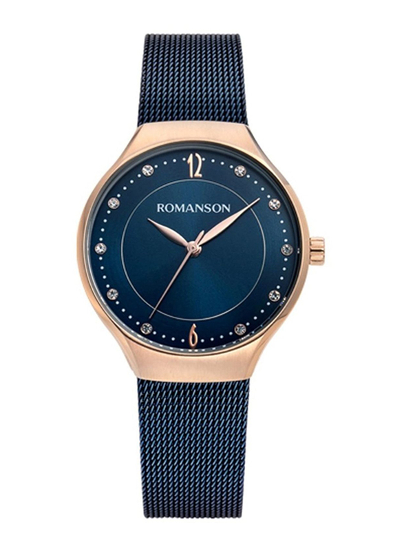 Romanson Analog Watch for Women with Stainless Steel Band, Water Resistant, TM9A18LLURA46R, Navy Blue