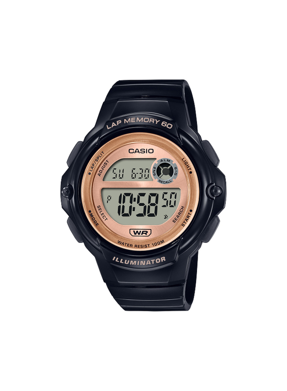 Casio Illuminator Digital Watch for Women with Resin Band, Water Resistant, LWS-1200H-1AVDF, Black-Grey