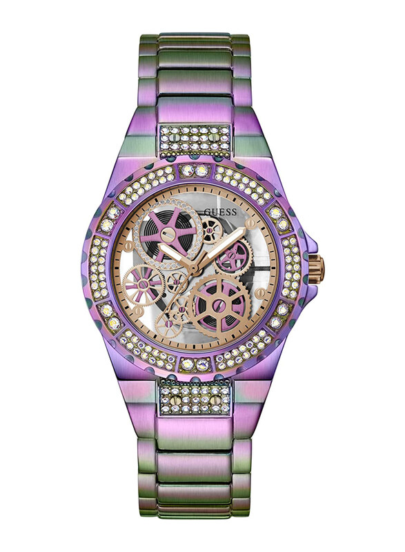 

Guess Analog Watch for Women with Stainless Steel Band, Water Resistant, GW0302L3, Purple-Transparent