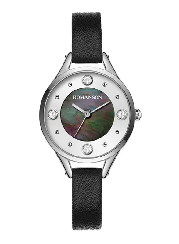 Romanson Quartz Analog Watch for Women with Leather Band, Water Resistant, RL0B04LLBWM32W, Multicolour-Black