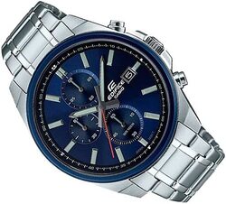 CASIO Edifice Stainless Steel Band Chronograph Analog Watch for Women - Silver and Navy, bracelet