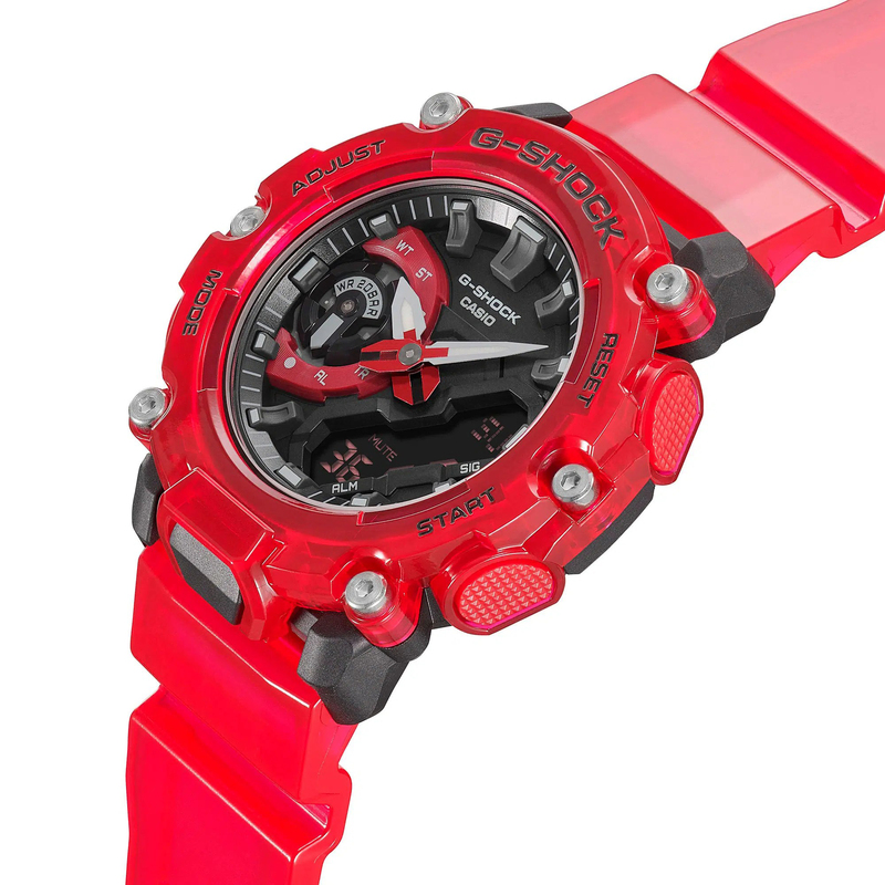 Casio G-Shock Analog + Digital Watch for Men with Resin Band, Water Resistant and Chronograph, GA-2200SKL-4ADR, Red-Black