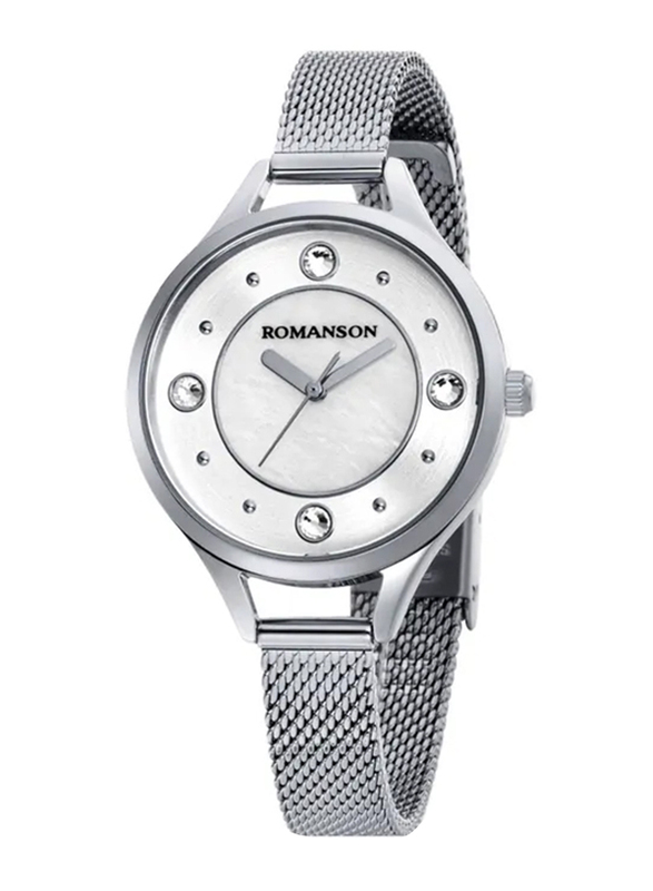 Romanson Analog Watch for Women with Stainless Steel Band, Water Resistant, RM0B04LLWWMS2W, Silver-White