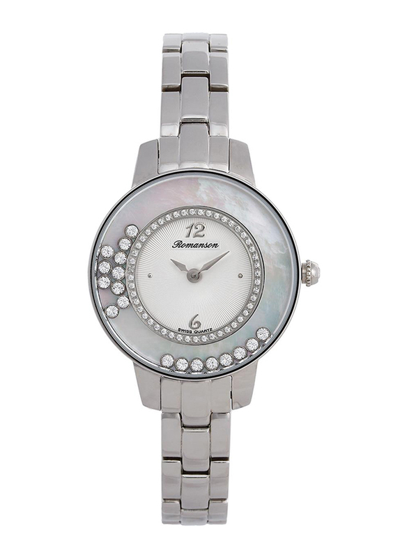 Romanson Analog Watch for Women with Stainless Steel Band, Water Resistant RM7A30QLWWA1R1, Silver-White
