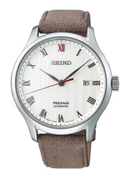Seiko Presage Analog Watch for Men with Leather Genuine Band, Water Resistant, SRPG25J1, Brown-Silver